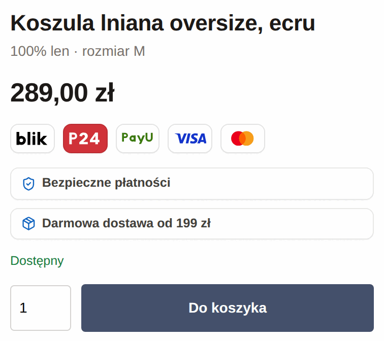Pasek zaufania zaraz pod ceną produktu