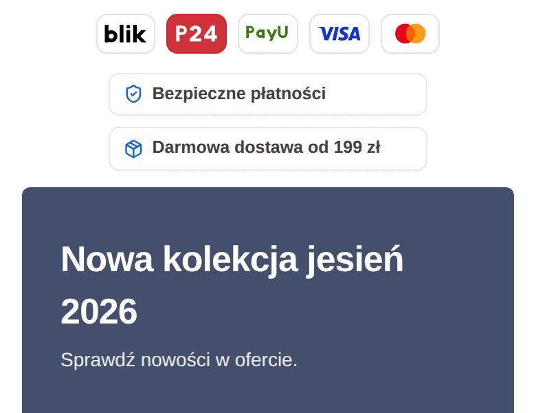 Pasek zaufania nad banerem na stronie głównej sklepu