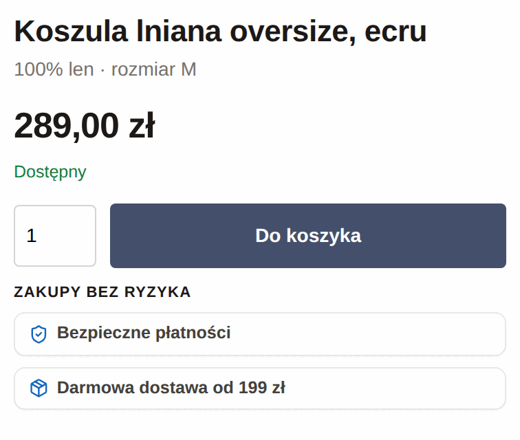 Pasek „Zakupy bez ryzyka” z dwiema pieczęciami: bezpieczne płatności i darmowa dostawa od 199 zł